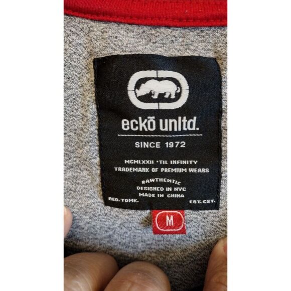 Ecko Men's Medium Grey and Red color block Tee - Picture 3 of 5